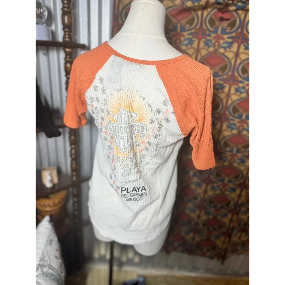 Harley Davidson Playa Del Carmen Mexico Thermal Top Orange White - Picture 3 of 3